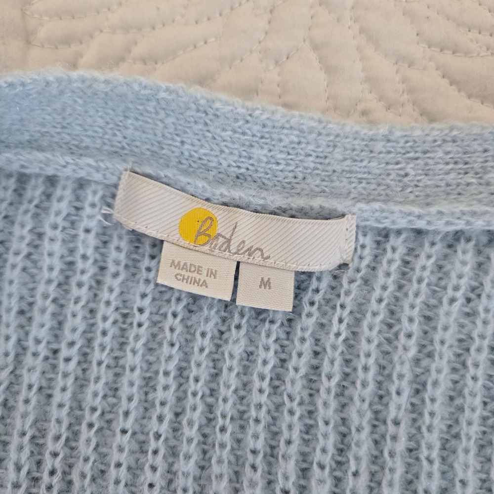 Boden Light Blue Wool Alpaca Blend Ribbed Open Front Cardigan Sweater M K0565 - Picture 7 of 7